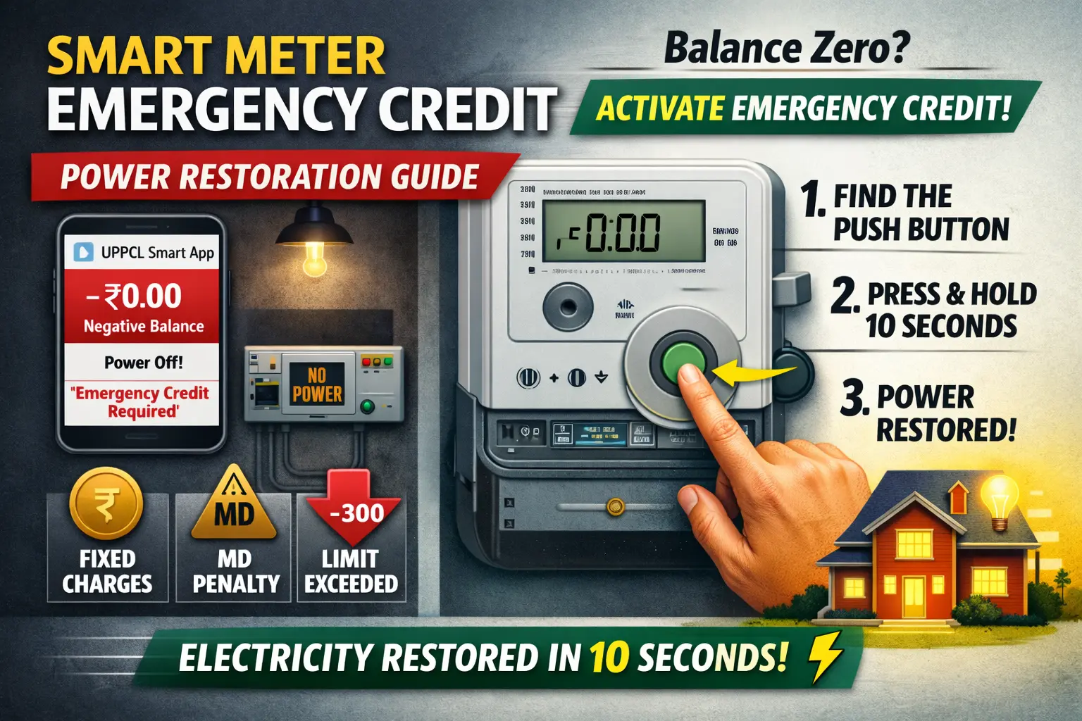 how to activate smart meter emergency credit to restore power