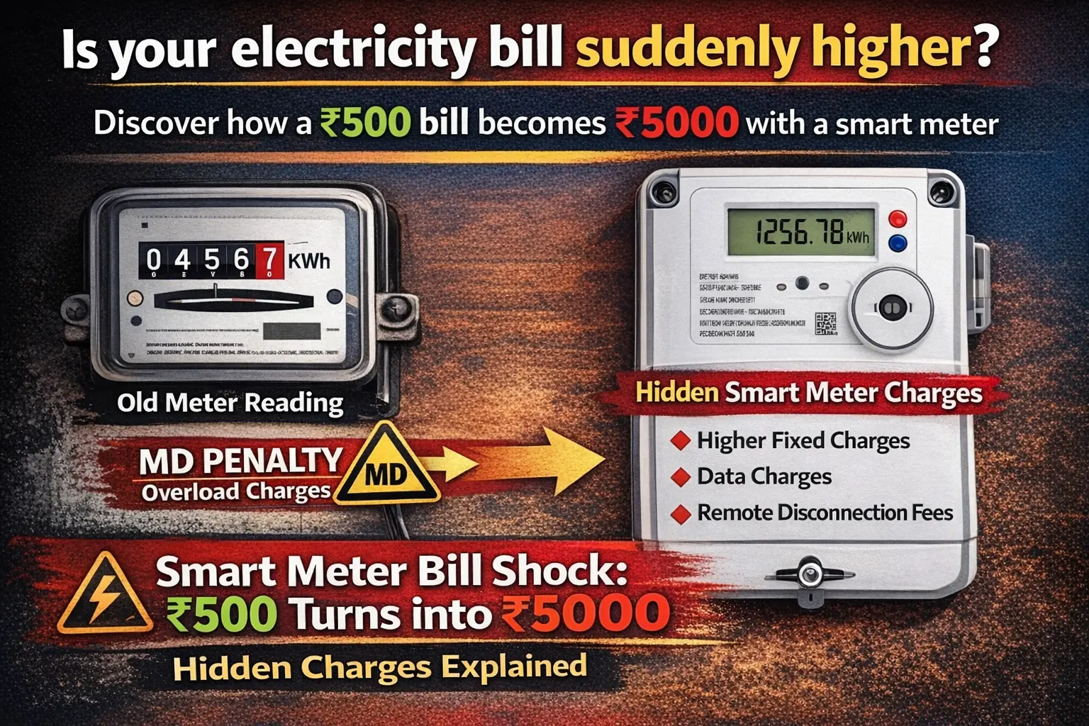 Smart meter electricity bill increase from ₹500 to ₹5000 explained, old meter reading vs smart meter hidden charges MD penalty India